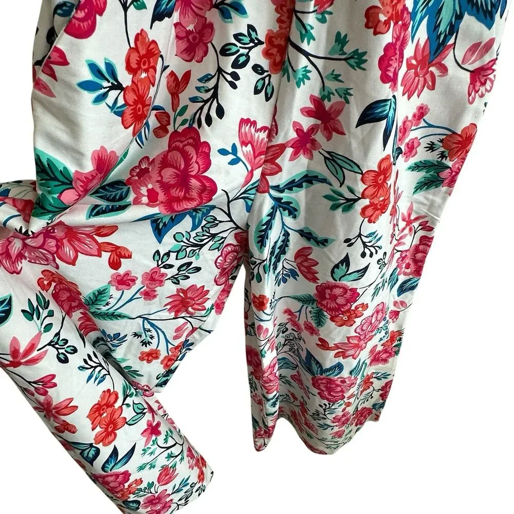 Eliza J Jumpsuit Sz 10 Floral Wide Leg NEW White Crispy Crisscross Cottagecore - Picture 10 of 11